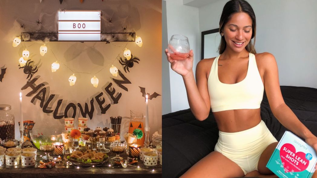 Halloween party food and model drinking Super Lean Shots